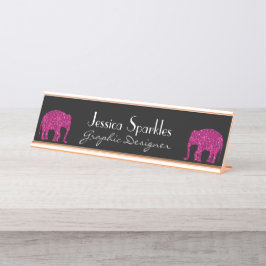 Funkelnd Hot-Rosa Elephant Imitate Glitzern Ihr Na Schreibtischnamensplakette