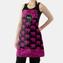Funkelnd Hot-Rosa Elephant-Imitate Glitzern Monogr Schürze