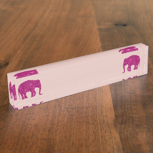 Funkelnd Hot-Rosa Elephant Imitate Glitzern Rose p Namensplakette (Seite)