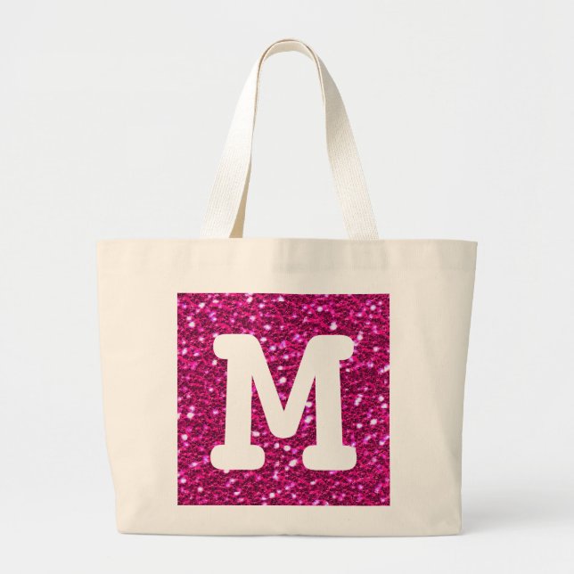 Funkelnd Imitat in  Heiß-Rosa Glitzer Monogramm au Jumbo Stoffbeutel (Vorne)