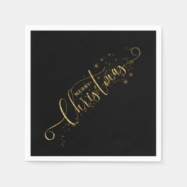 Funkelnd Imitate Gold Flake Frohe Weihnachten auf  Serviette (Vorderseite)