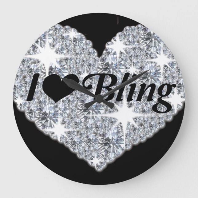 Funkelnd Imitate Rautenuhr "i lover bling" Große Wanduhr (Vorderseite)
