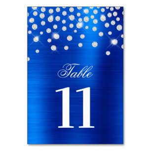 Funkelnd Imitate Silver Diamonds Royal Blue Satin  Tischnummer