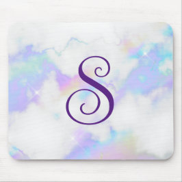 Funkelnd Iridescent Rainbow-Marmor Curly-Monogramm Mousepad