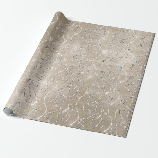 Funkelnd Ivory Laurel Floral Silver Diamonds Geschenkpapier (Ungerollt)