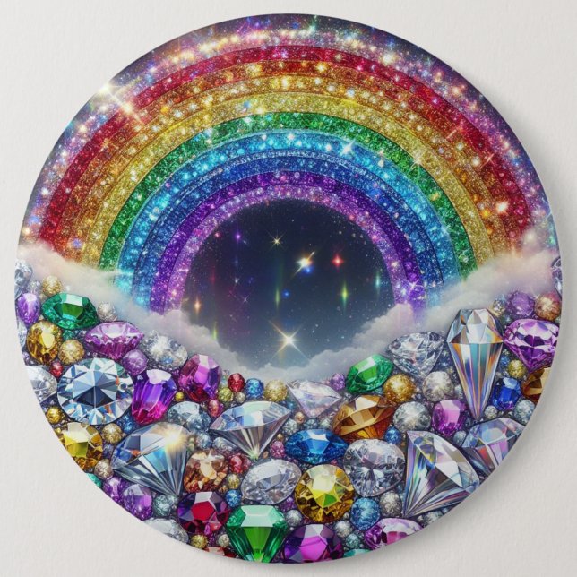 funkelnd, juwelenförmiger Regenbogen Button (Vorderseite)
