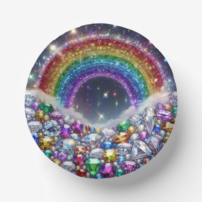 funkelnd, juwelenförmiger Regenbogen Pappteller (Vorderseite)