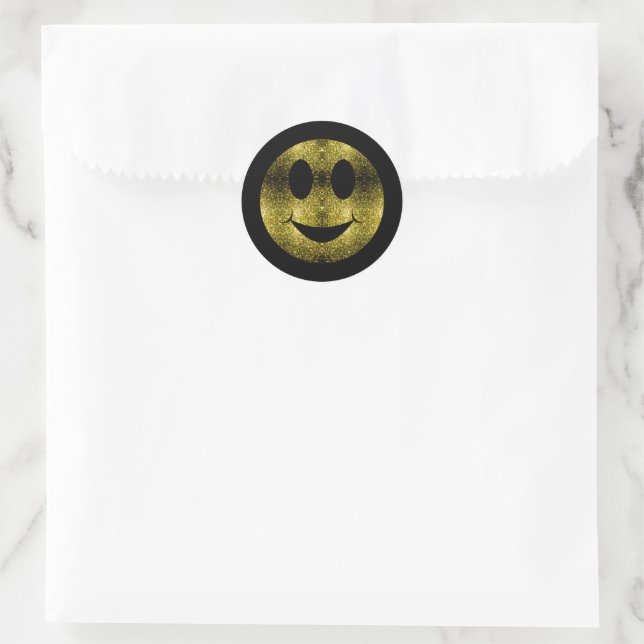 Funkelnd Lächelgesicht Gelbe goldene Glitzern auf  Runder Aufkleber (Tasche)