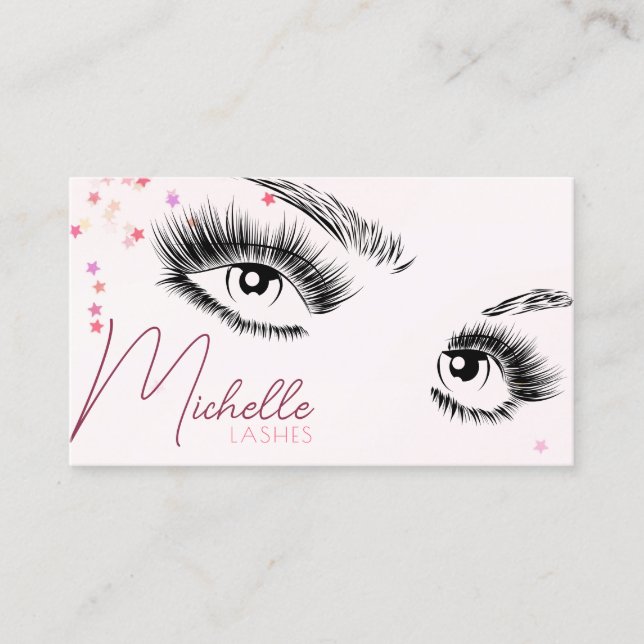 Funkelnd Lashes Pink Glitzer Star Confetti Makeup Visitenkarte (Vorderseite)