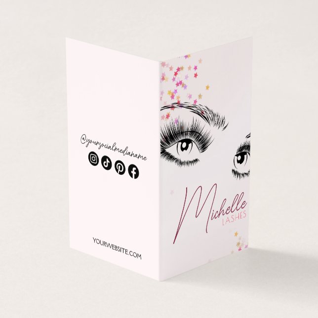 Funkelnd Lashes Pink Glitzer Star Confetti Makeup Visitenkarten (Vorderseite)