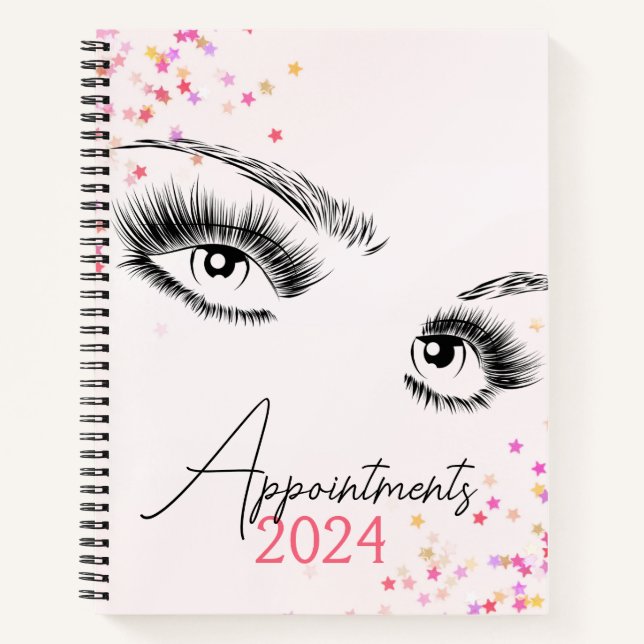Funkelnd Lashes Pink Glitzer Star Termine Notizbuch (Vorderseite)
