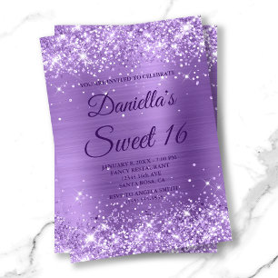 Funkelnd leichter Lila Glitzer und Foil Sweet 16 Einladung