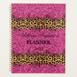 Funkelnd Leopardenmuster in Schwarz und Rosa Planer