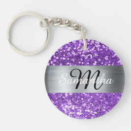 Funkelnd Lila Glitzer Silver Foil Monogramm Schlüsselanhänger