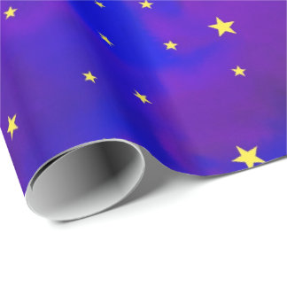 Funkelnd lila Nachthimmel und goldene gelbe Sterne Geschenkpapier