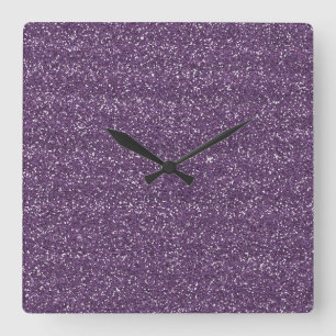 Funkelnd lila u. silberner Glitzer Quadratische Wanduhr