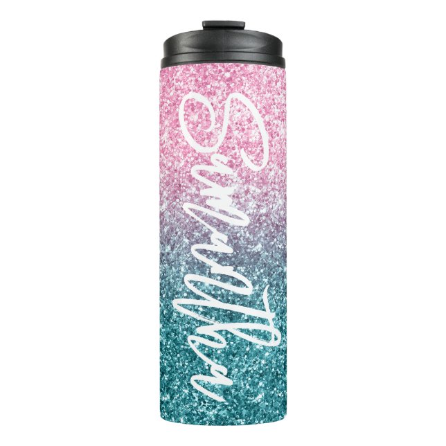 Funkelnd Luxus Light Pink Aquamarin Ombre Glitzer Thermosbecher (Vorderseite)