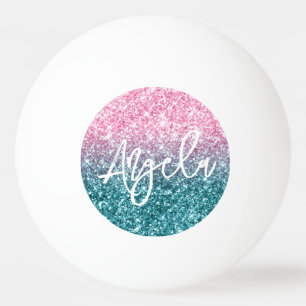 Funkelnd Luxus Light Pink Aquamarin Ombre Glitzer Tischtennisball