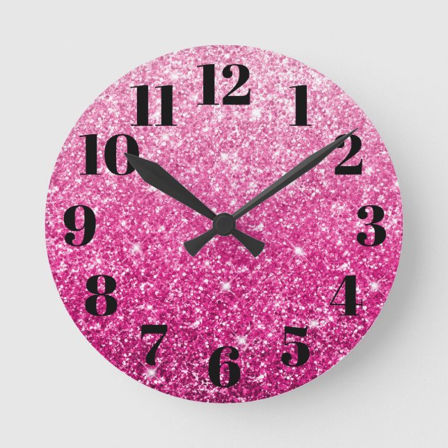 Funkelnd Luxus Pink Ombre Runde Wanduhr (Vorderseite)