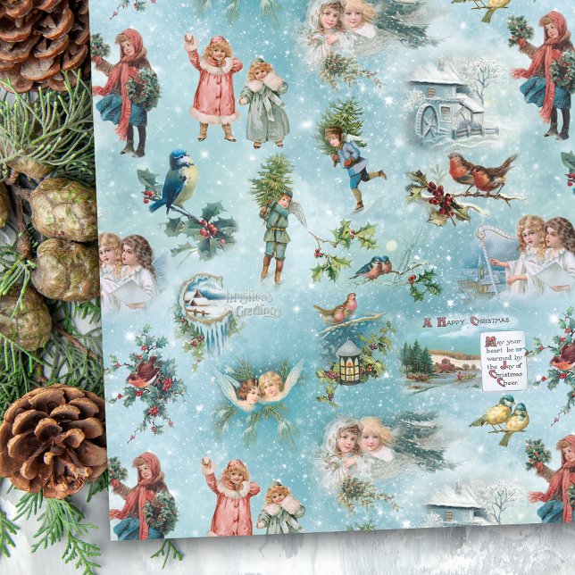 Funkelnd Magical Winter Vintage Christmas Collage Seidenpapier (Von Creator hochgeladen)