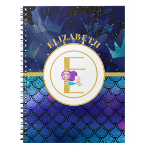 Funkelnd Mermaid-Skalen Einhorn-Horn-Monogramm Notizblock
