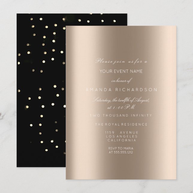 Funkelnd Metallic Gold Black Confetti Elfenbeinbei Einladung (Vorne/Hinten)