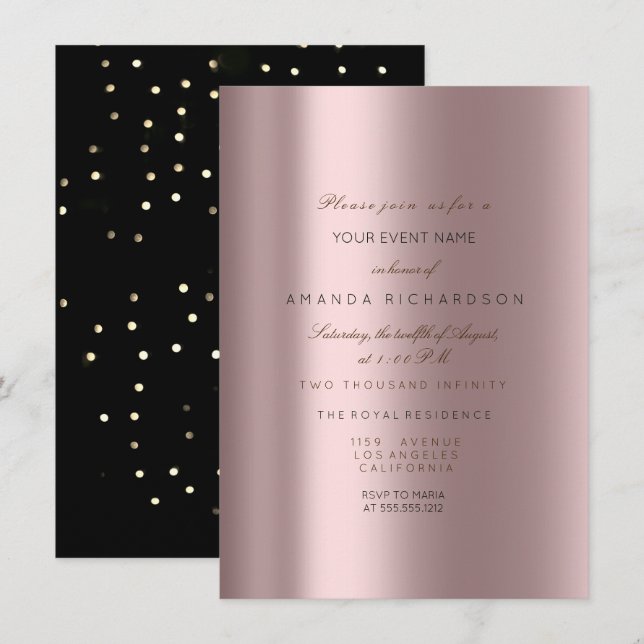 Funkelnd Metallic Gold Black Confetti Mauve Pink Einladung (Vorne/Hinten)