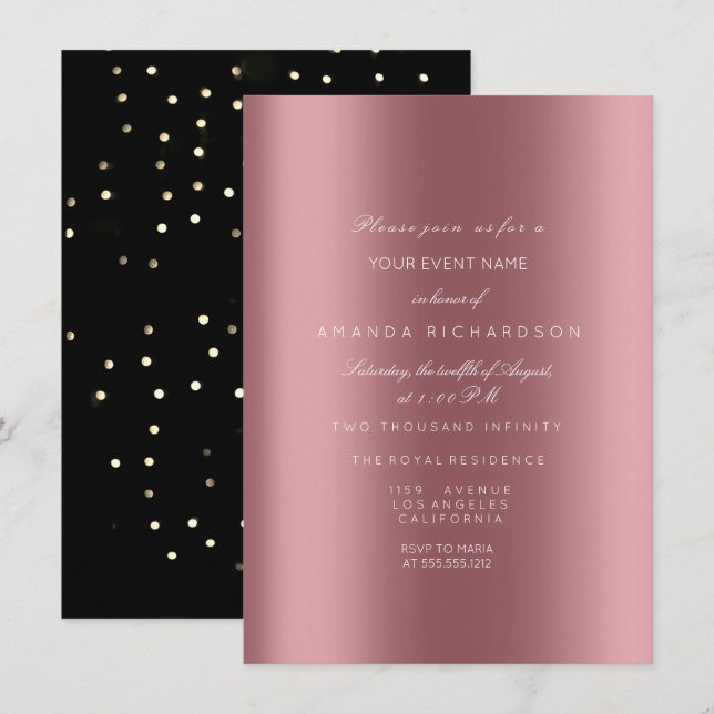 Funkelnd Metallic Gold Black Sepia Confetti Rose Einladung (Vorne/Hinten)