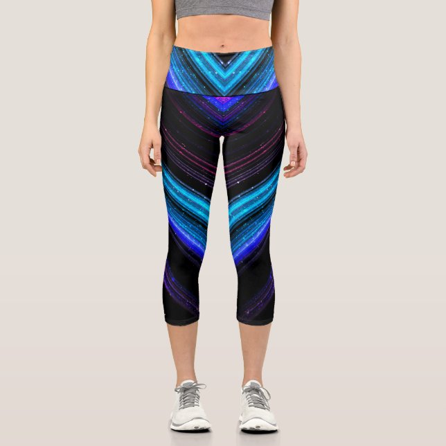 Funkelnd metallische blaue lila Galaxie-Zickzack L Capri Leggings (Vorderseite)
