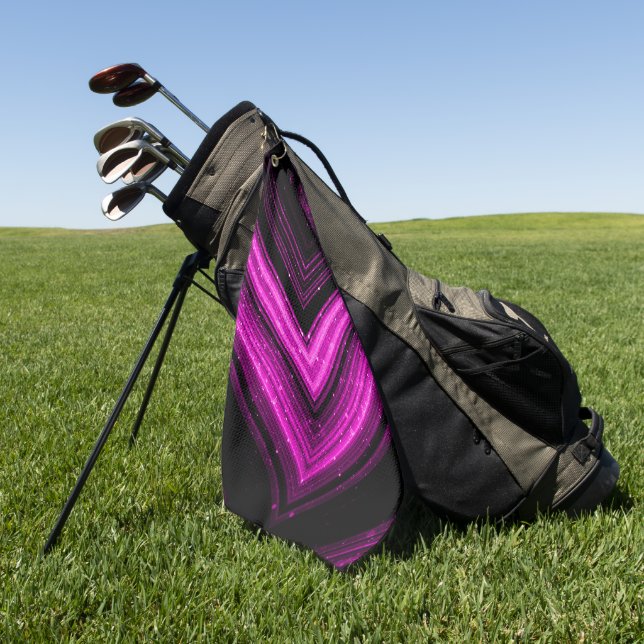 Funkelnd metallisches heißrosa Magentinschwarz Zic Golfhandtuch (Gras)