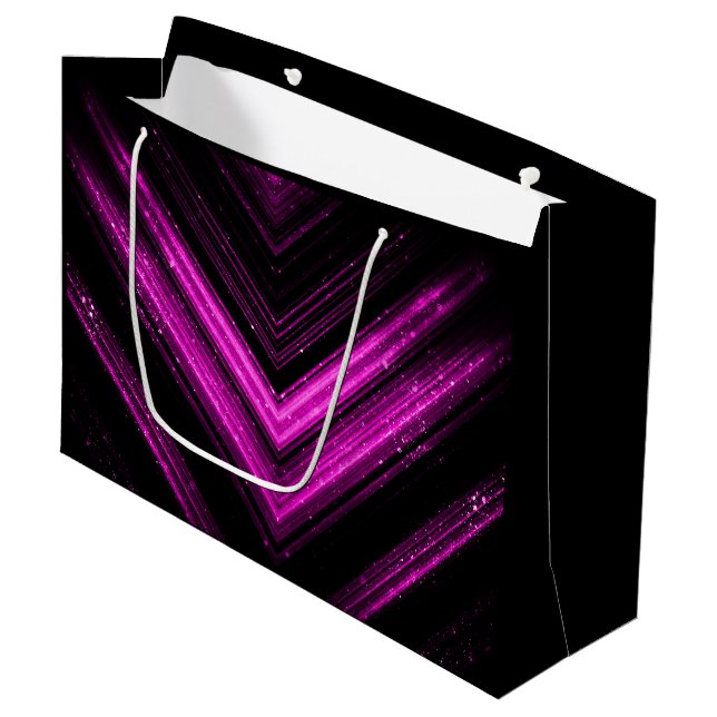 Funkelnd metallisches heißrosa Magentinschwarz Zic Große Geschenktüte (Vorderseite Schrägansicht)