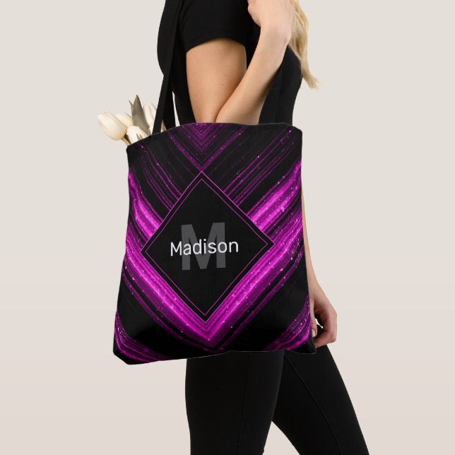 Funkelnd metallisches, heißrosa, Zickzack Monogram Tasche (Von Nahem)