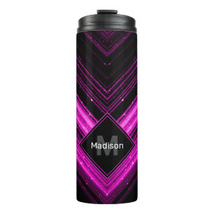 Funkelnd metallisches, heißrosa, Zickzack Monogram Thermosbecher