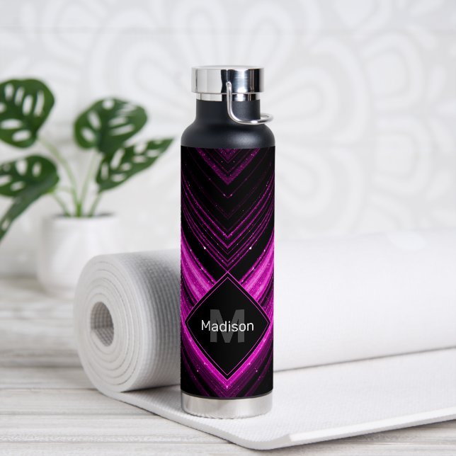 Funkelnd metallisches, heißrosa, Zickzack Monogram Trinkflasche (Yoga)