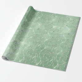 Funkelnd Minze Grünlaurel Blütensilber Diamanten Geschenkpapier