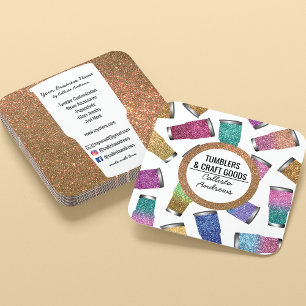 Funkelnd, moderner Glitzer Tumbler Crafter Quadratische Visitenkarte