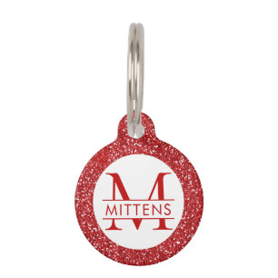 Funkelnd Monogramm des roten Glitzer Haustiermarke