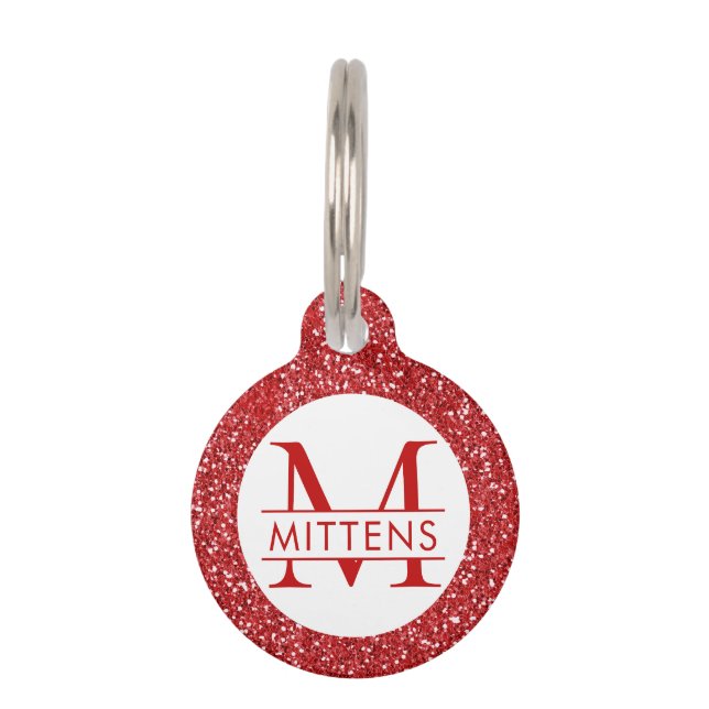 Funkelnd Monogramm des roten Glitzer Haustiermarke (Vorderseite)