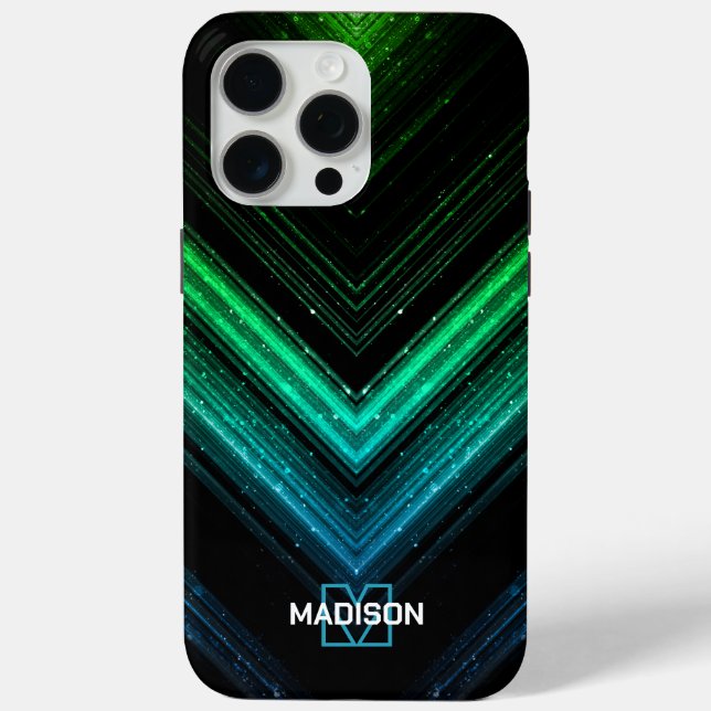 Funkelnd Neon aqua grün Zickzack Monogram Case-Mate iPhone Hülle (Rückseite)