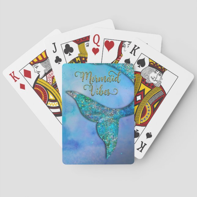 Funkelnd Ocean Mermaid Vibes Fin Schwanz verzauber Spielkarten (Rückseite)