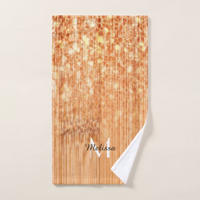 Funkelnd orangefarbener Bambusprint Monogram Badhandtuch Set (Handtuch)