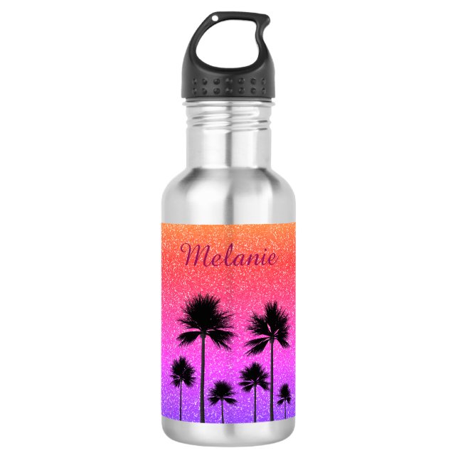 Funkelnd Palmen Personalisiert Edelstahlflasche (Vorderseite)