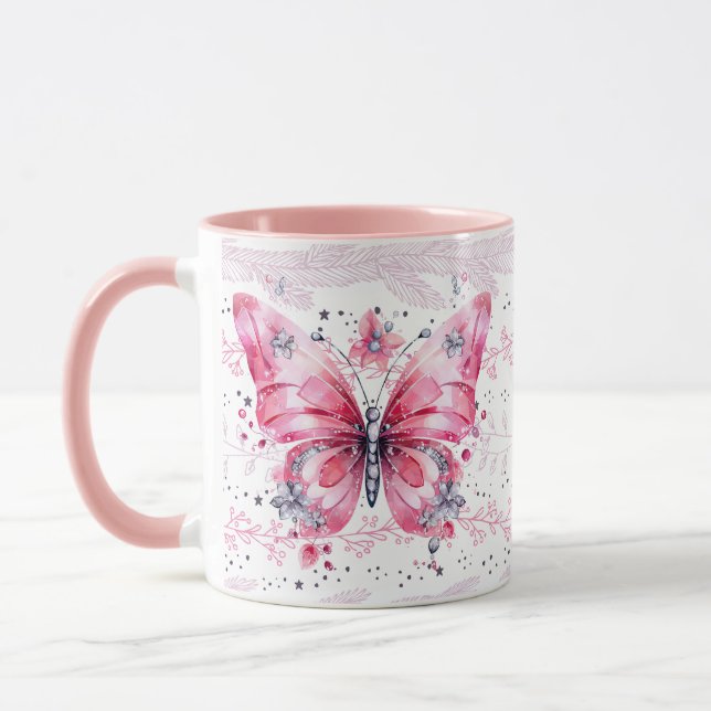 Funkelnd Pink Glitzer Fairy Butterfly Tasse (Links)