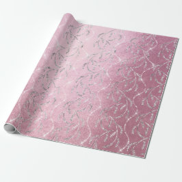 Funkelnd Pink Laurel Floral Silver Diamonds Geschenkpapier