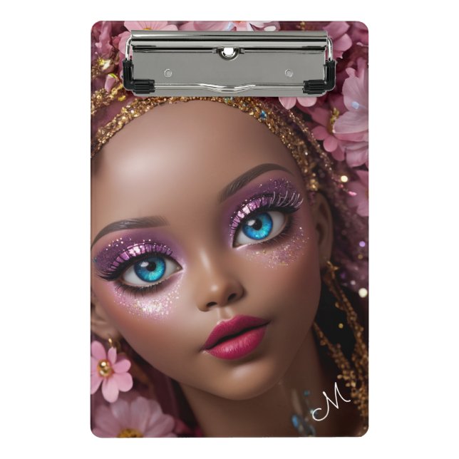 Funkelnd Puppe Glitzer und Blume Mini Klemmbrett (Vorderseite)