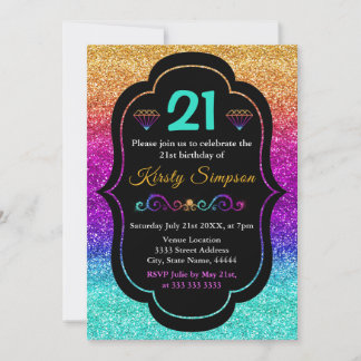 Funkelnd Rainbow Gradient Glitzer Geburtstag Einladung