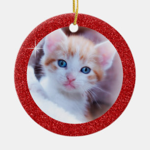 Funkelnd Red Glitzer Adorable Family Kitten Foto Keramik Ornament