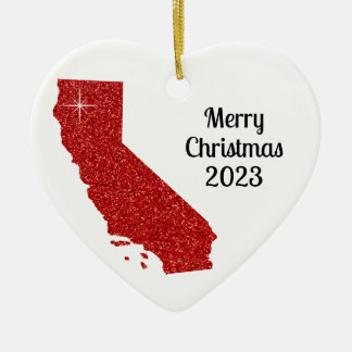Funkelnd Red Glitzer California Frohe Weihnachten Keramik Ornament