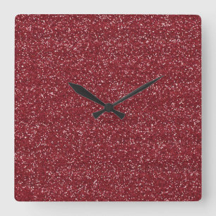Funkelnd Red & Silver Glitzer Quadratische Wanduhr