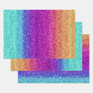 Funkelnd Regenbogen-Glitzer Geschenkpapier Set